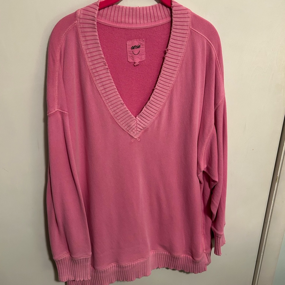 Women's Pink V-Neck Sweatshirt Aerie M